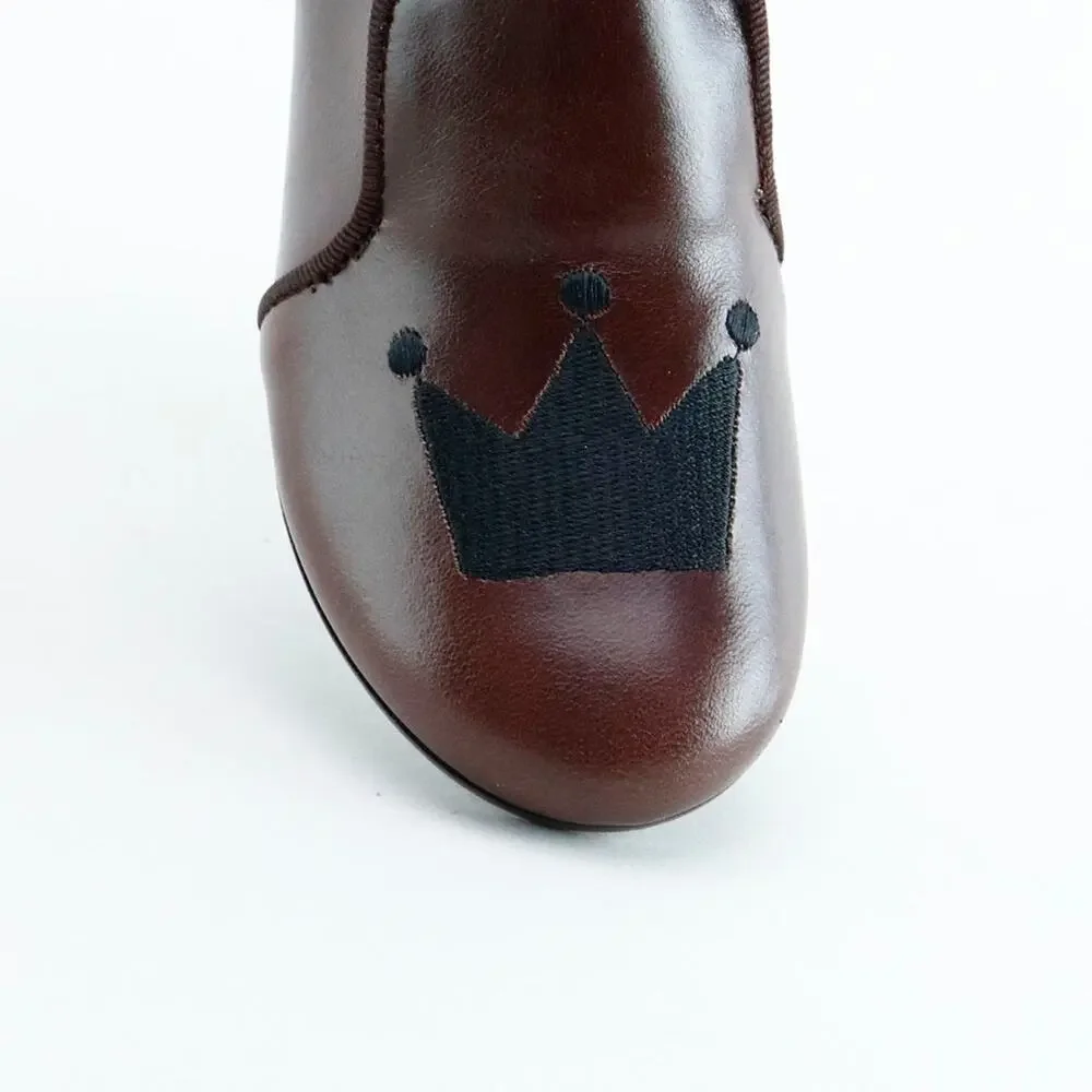 PAPANATAS Boys Leather Crown Embroidered Loafers European Shoes